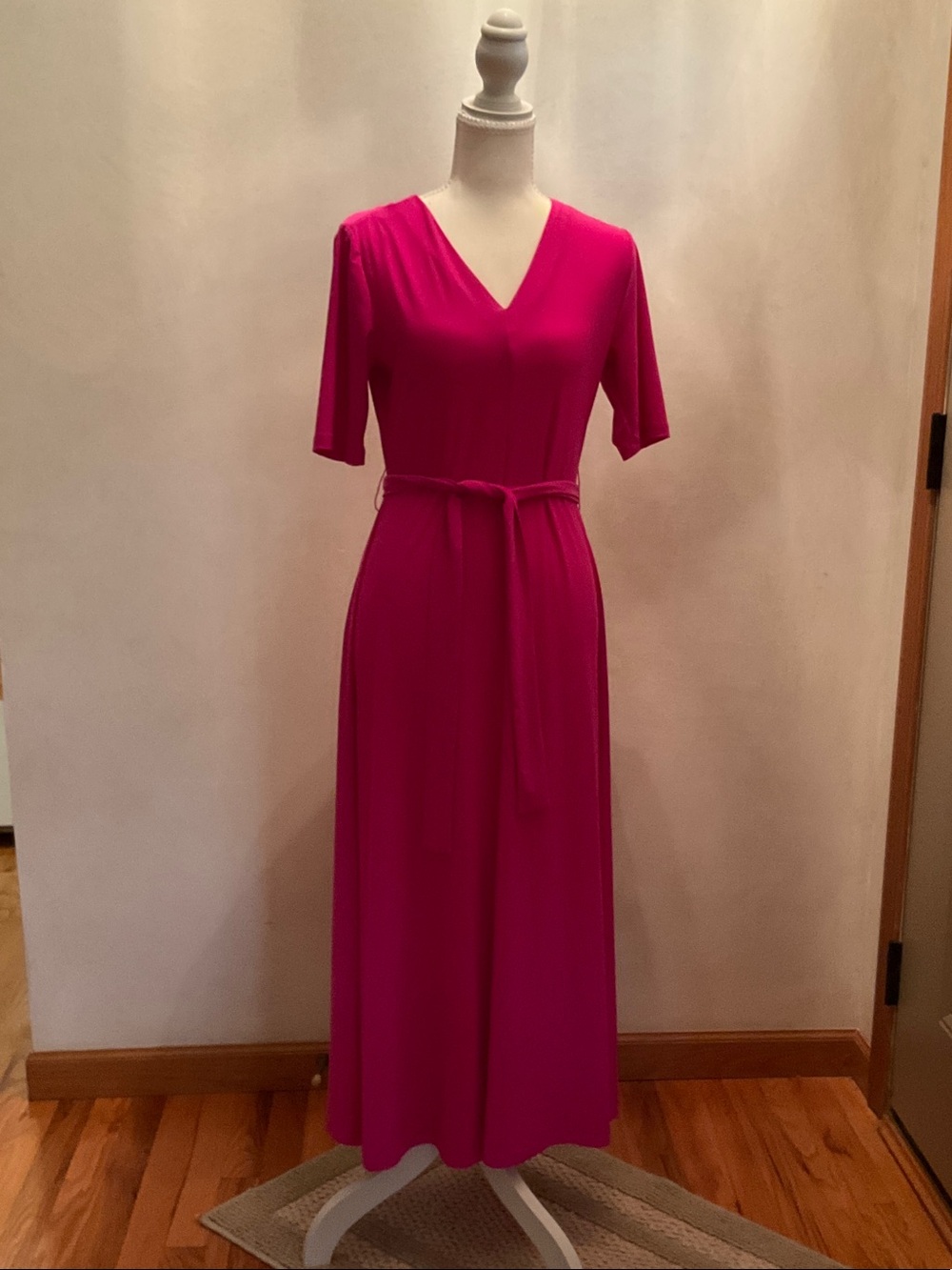 Chaus Hot Pink V-Neck Maxi Dress with Waist Tie